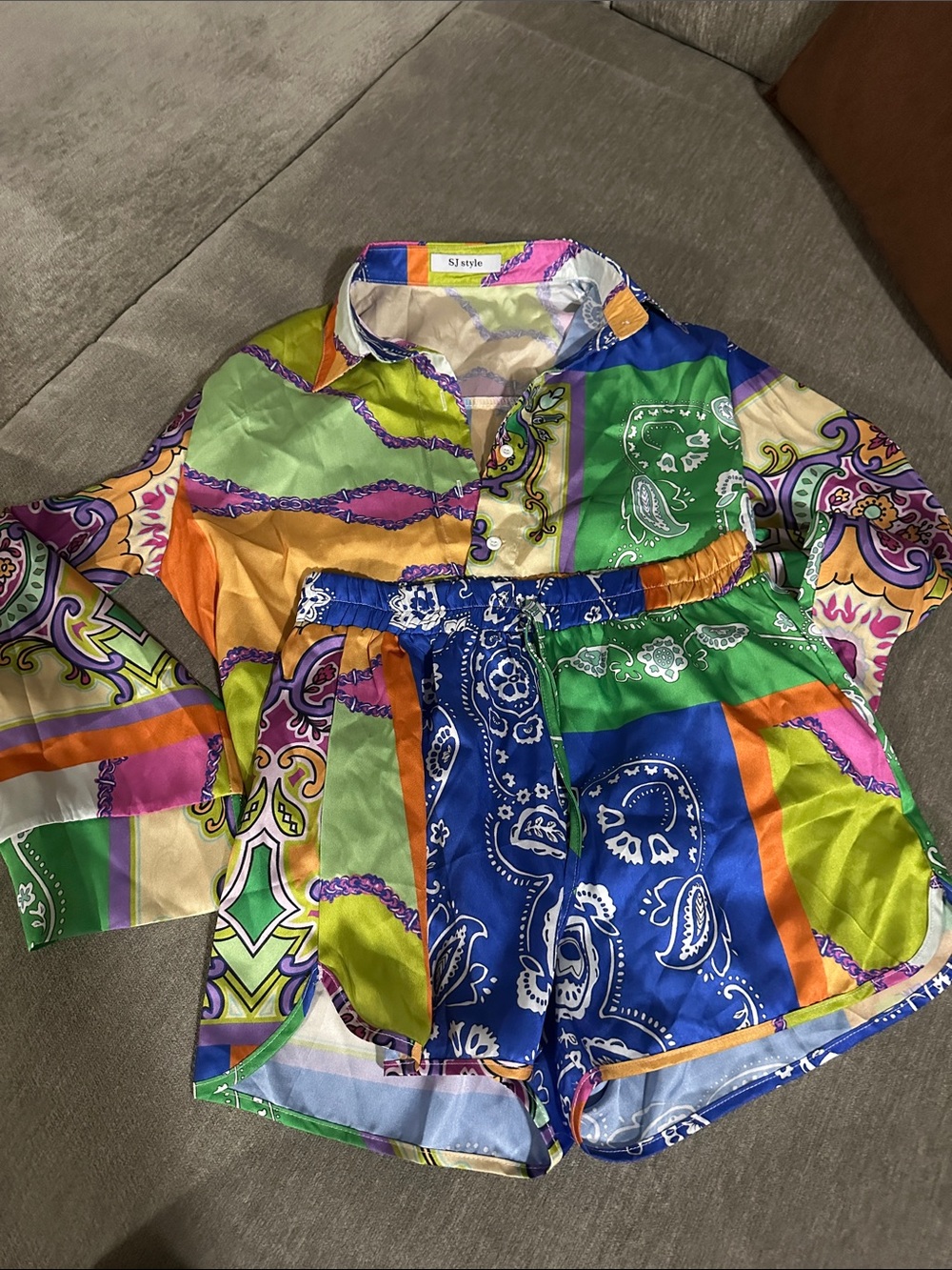 Vibrant Multi-Color Satin Two-Piece Set